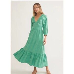 Marine Layer Florence Vintage Slub MIDI Dress Green Spruce Size S NWT